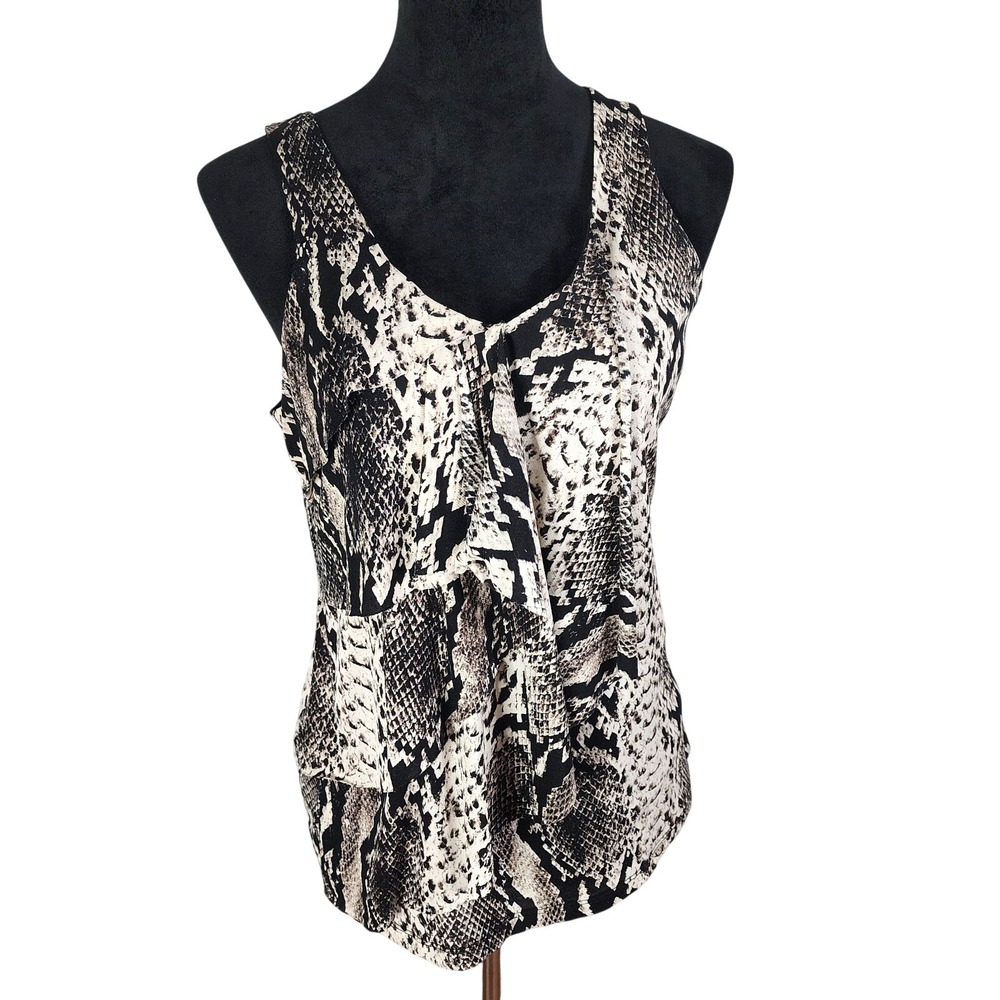 WORTHINGTON Size Medium Reptile Snakeskin Print V-neck‎ Ruffle Drape Front Cami